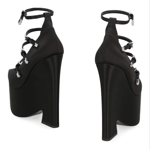 Versace Tempest Satin Platform Pumps - Black, IT 37.5 - Picture 2 of 3